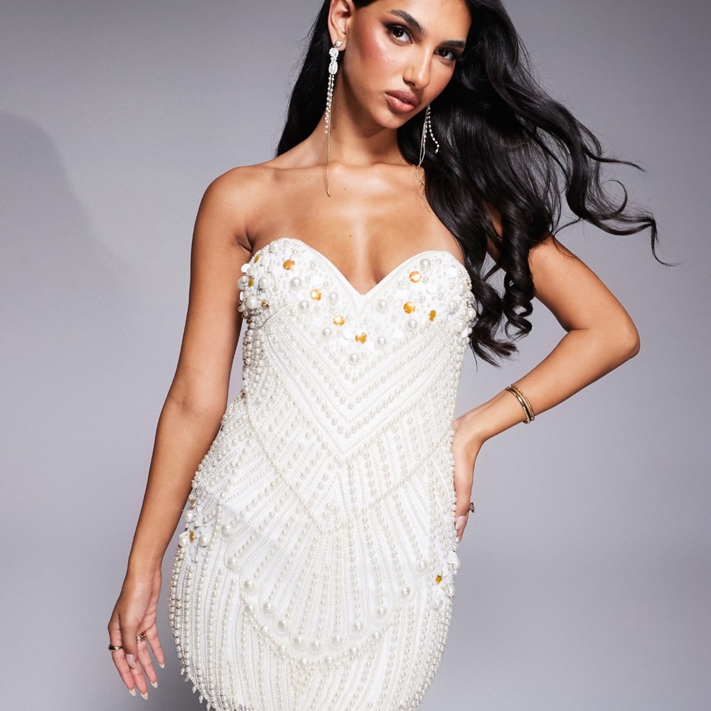 ASOS Ivory Strapless Beaded Bodycon Dress